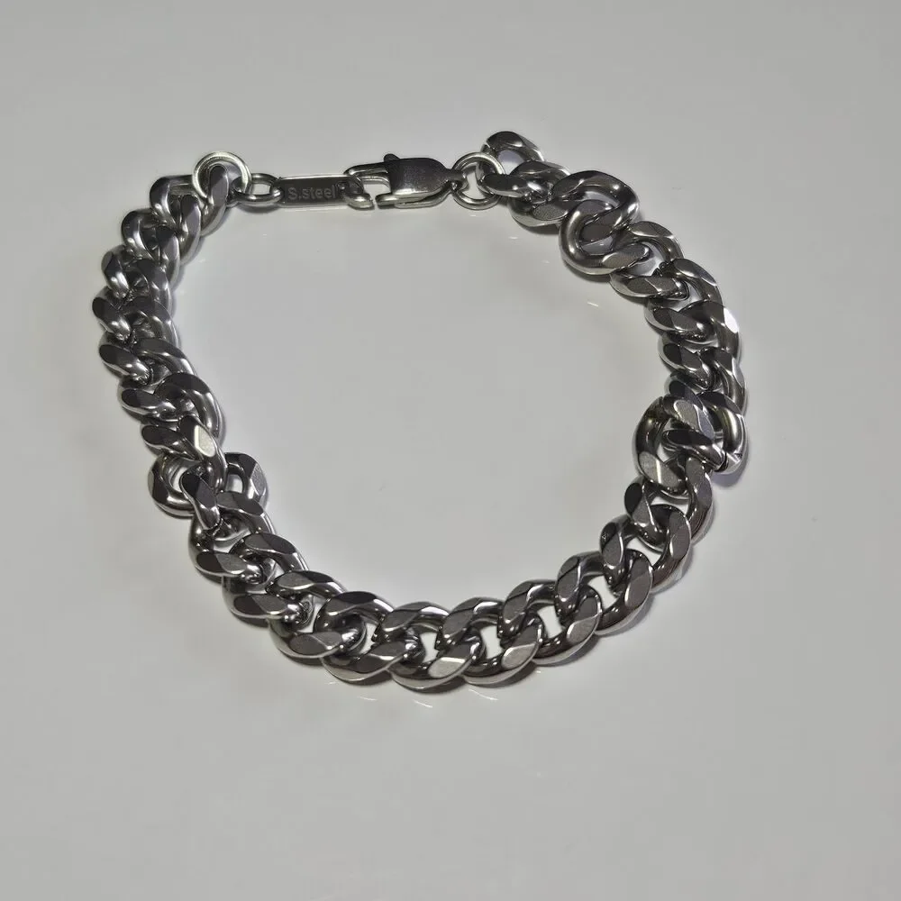 Men's Solid Polished Stainless Steel Cuban link Bracelet 8.5